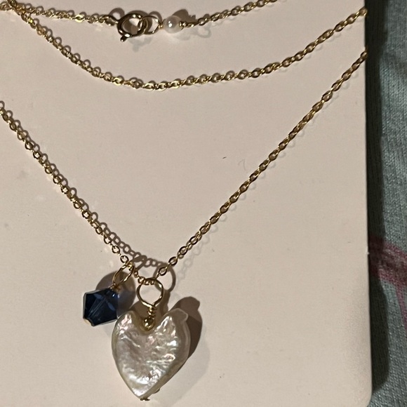 14KGold Filled Necklace with Blue and White Heart Pendant - Picture 7 of 7